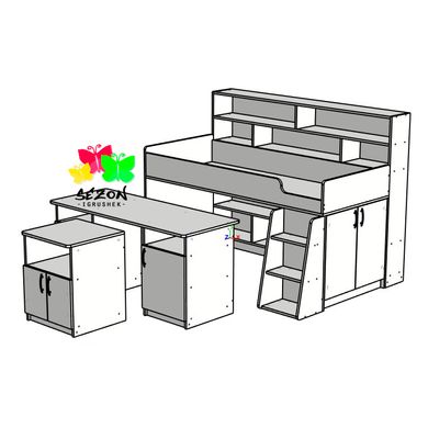 Ліжко дитяче горище Малюк зі столом, тумбами, надбудовою і драбиною ST-788 ST-788 фото