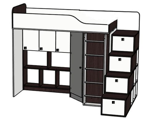 Ліжко дитяче підліткове підсилене з додатковою драбиною й шафою 61-1211 ST-211 фото